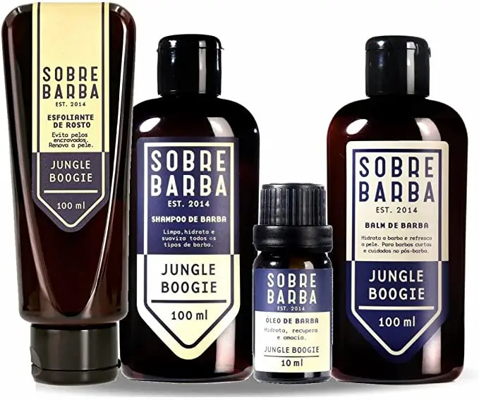 Kit Sobrebarba Jungle Boogie, com shampoo, esfoliante, balm e óleo