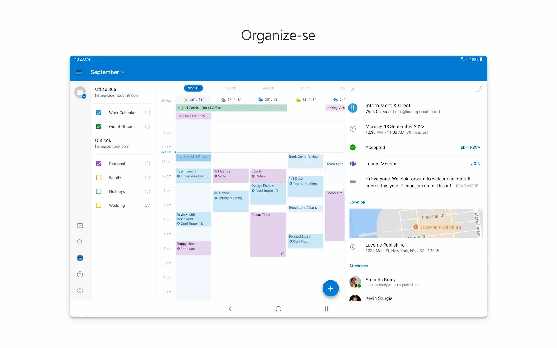 Interface do calendário do Outlook, outra ótima opção de aplicativo para organizar rotina.