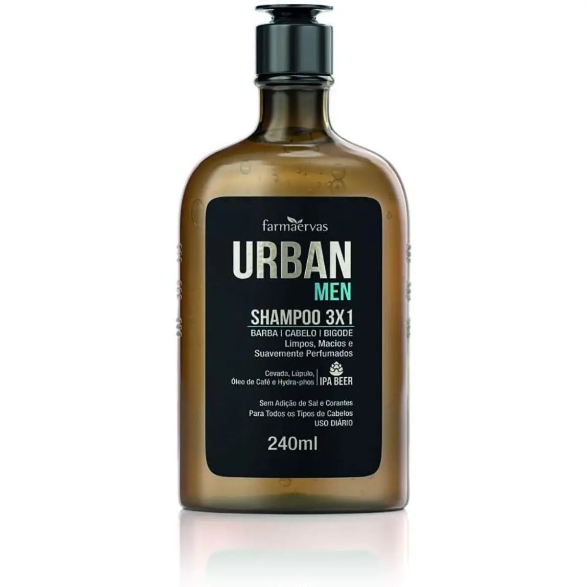 Embalagem do shampoo Urban Men. Produto ideal para evitar o problema da barba coçando.