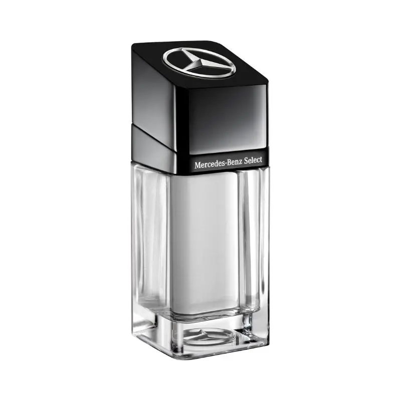 Frasco do perfume masculino Select, de Mercedes-Benz. Uma opção de fragrância assinatura para quem gosta de cheiros frutados.